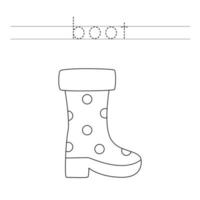 Trace the letters and color rubber boots. Handwriting practice for kids. vector