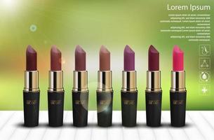 Vector illustration of Set of color lipsticks sparkling background