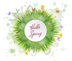 Circle frame with text hello spring and flowers vector