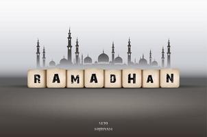 tarjeta de felicitación ramadan kareem con texto ramadan y mezquita vector