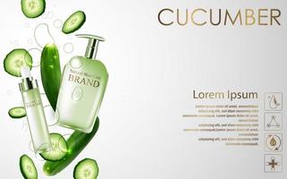 Vector illustration of Cucumber whitening hydrating cream contained in green spray bottle on white background