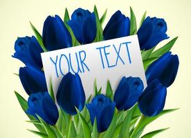 Vector illustration of Blue tulip flowers with paper card