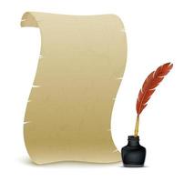 Vector illustration of Ancient parchment with feather and inkwell