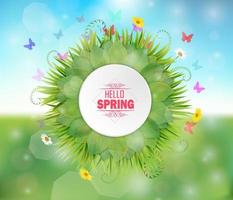 Spring round frame on bokeh background vector