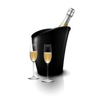 Two wineglass with wine bottles of champagne in a bucket vector