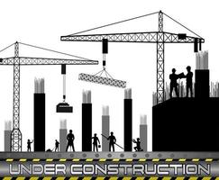 ilustración vectorial de trabajadores de la construcción con grúas vector