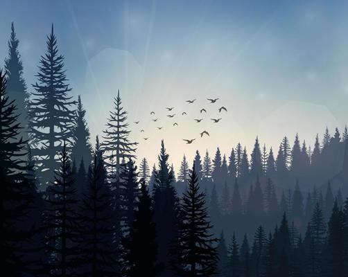 Vector illustration of Pine forest landscape background