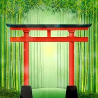 ilustración vectorial del bosque de bambú con puerta japonesa roja vector