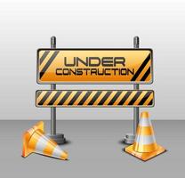 Vector illustration of Under construction barrier with road cones