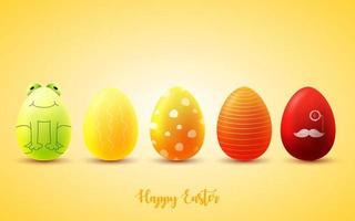 Funny Easter eggs on yellow sunny background vector