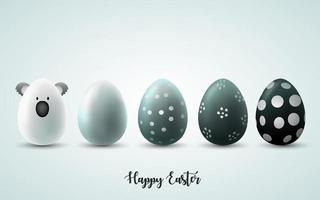 Vector illustration of Funny Easter eggs on gray sunny background