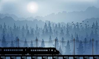Horizontal the high speed train on landscape forest background