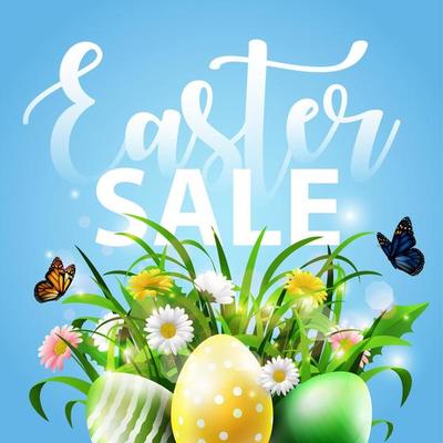 Vector illustration of Spring Easter background with eggs and flower