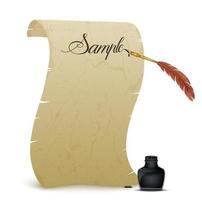 Ancient parchment with feather and inkwell vector