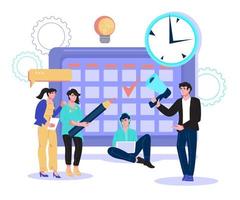 Time management and business planning concept. Business people making schedule, organizing working process. Work efficiency and company development optimization. Flat vector illustration isolated.