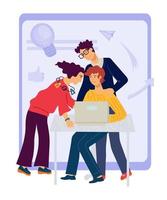 Creative successful business team working together, sharing ideas and discussing achievements and development plan. Corporate work. Flat cartoon vector illustration isolated.