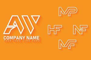aw, mf, mp, nf, conjunto de logotipos de contorno hf vector