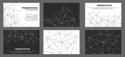 Black and white marketing material backgrounds. Circles and dots connection slides vector