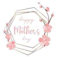 Happy Mothers day polygonal greeting frame. Pink graphic element with cherry blossom. Vector banner element for sale template.