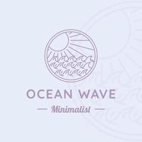 diseño de plantilla de ilustración de vector de logotipo de arte de línea de olas oceánicas. ola de mar con diseño creativo de icono de insignia de sol