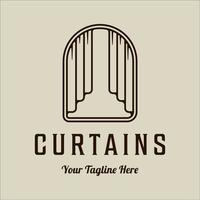 curtain logo vector line art minimalist simple illustration template icon graphic design. curtains sign or symbol for decoration property company with badge