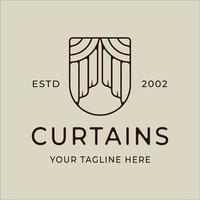curtain logo vector line art minimalist simple illustration template icon graphic design. curtains sign or symbol for decoration property company with badge