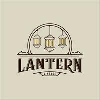lantern logo line vintage vector illustration template icon graphic design. street lamp sign or symbol with badge retro typography style