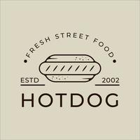 hotdog o hotdogs logo vector línea arte simple minimalista ilustración plantilla icono diseño gráfico. signo o símbolo de comida rápida para el concepto de menú o restaurante con tipografía