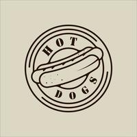 hotdog o hotdogs logo vector línea arte simple minimalista ilustración plantilla icono diseño gráfico. signo o símbolo de comida rápida para el concepto de menú o restaurante con emblema circular y tipografía