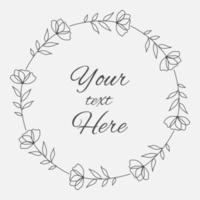 Hand drawn floral wreath frame minimal design vector