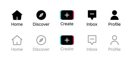 Home, Discover, Create, Inbox, and Profile. Icon Set of Social Media Menu vector