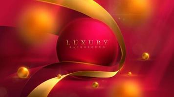 Luxury background with realistic 3d ball and gold ribbon element with glitter light effect decoration and bokeh. vector