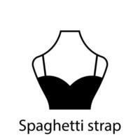 Spaghetti strap of Fashion Neckline Type for Women Blouse, Dress Silhouette Icon. Black T-Shirt, Crop Top on Dummy. Trendy Ladies Spaghetti strap Type of Neckline. Isolated Vector Illustration.