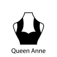 reina ana del tipo de escote de moda para blusa de mujer, icono de silueta de vestido. camiseta negra, top corto en maniquí. damas de moda tipo reina anne de escote. ilustración vectorial aislada. vector