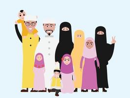 Muslim family cartoon image Islamic attire vector