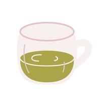 taza de vidrio con té matcha, ilustración plana vectorial vector