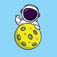 Cute Astronaut With Moon Cartoon Vector Icon Illustration. Science Technology Icon Concept Isolated Premium Vector. Flat Cartoon Style