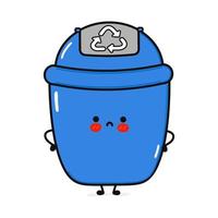 lindo y triste personaje de bote de basura. icono de ilustración de personaje kawaii de dibujos animados dibujados a mano vectorial. aislado sobre fondo blanco. concepto de personaje de bote de basura