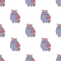 seamless cute cartoon owls birds pattern background vector