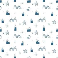 Mountains, moon,star in Scandinavian style, ssimple black and white texture. Cute Scandinavian design. geometric and doodle background for textile, wallpaper, surface design vector