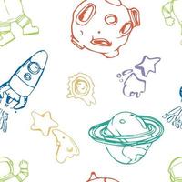 Space seamless pattern print design for kids with cosmic elements, rockets, tars, planets, spaceships. design for fashion fabrics, textile graphics, prints. Hand drawn solar system. vector