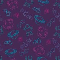 Space seamless pattern print design for kids with cosmic elements, rockets, tars, planets, spaceships. design for fashion fabrics, textile graphics, prints. Hand drawn solar system. vector