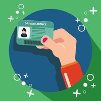 hand holding the driver's lisence card with green background  cartoon vector illustration