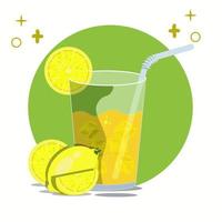 Ice lemon tea with ice cube vector graphic