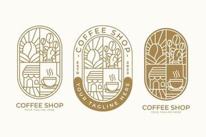 Vintage line art coffee logo template vector