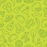 Subtle green on green Cinco de Mayo seamless pattern of outline icons vector