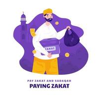 Flat design of pay zakat or sadaqah for islamic ramadan concept vector