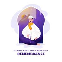 Flat design islamic meditation with zikr or remembrance worship concept vector