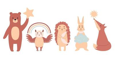 A set of cute forest animals. Vector illustration in flat style for decorating baby room.