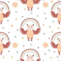 Seamless pattern with cute owl for kids. Vector illustration for nursery posters, patterns, wallpapers.